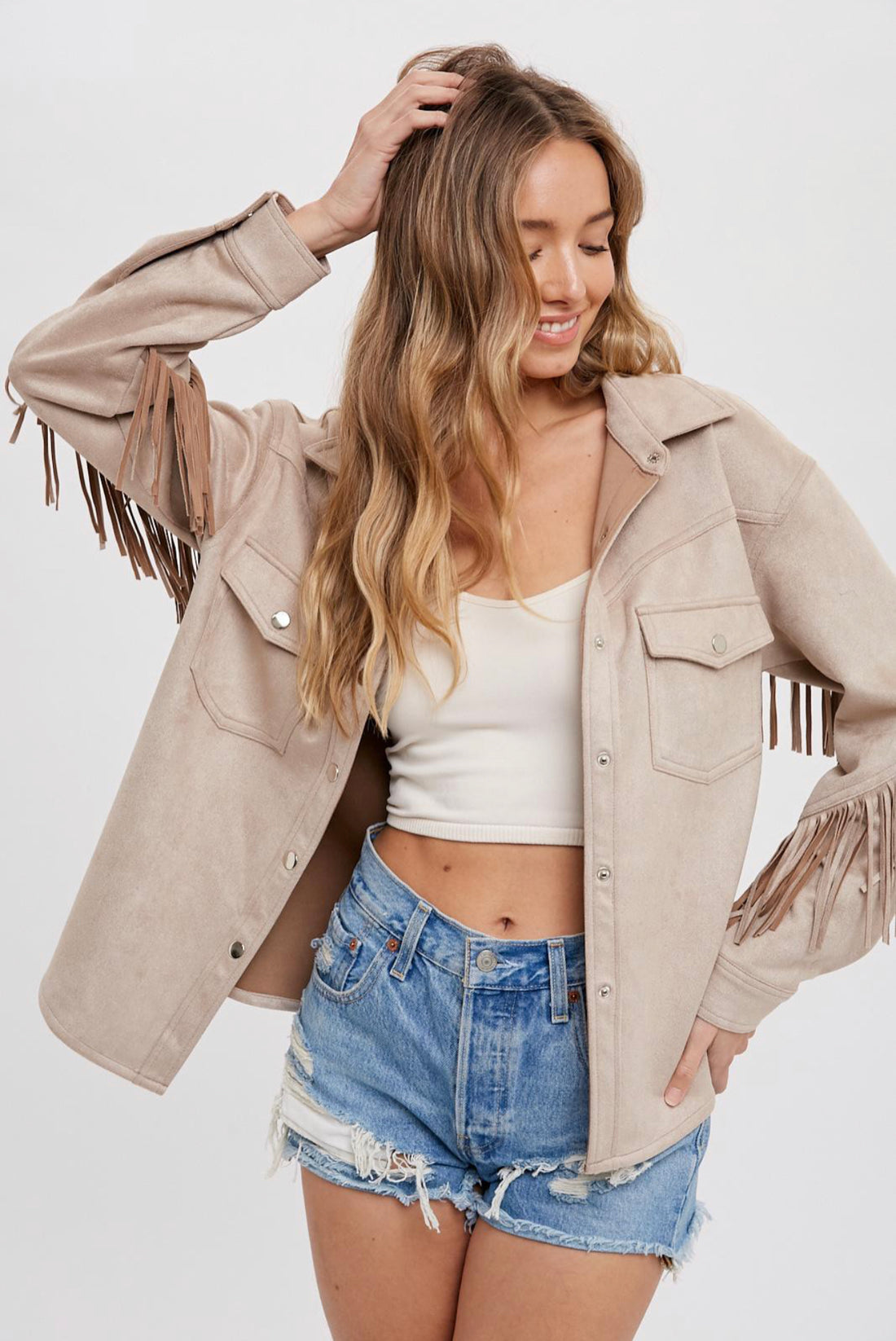 Sophia Suede Fringed Shacket